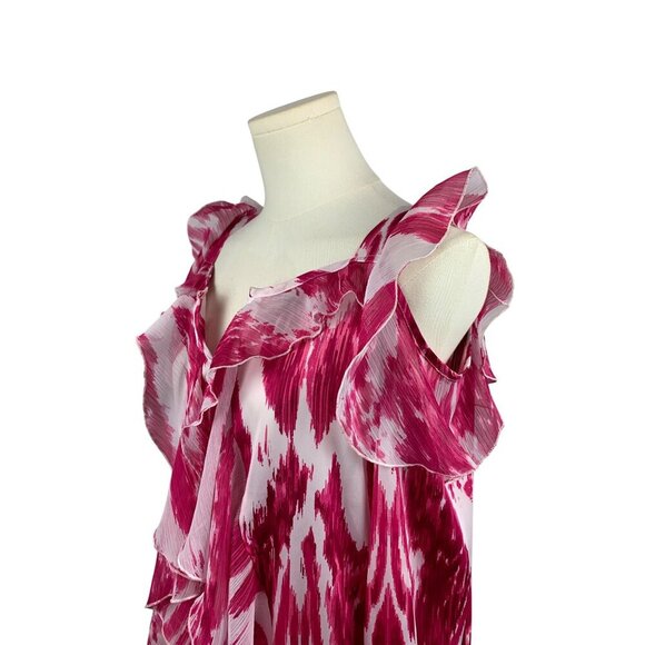 Womens Off-Shoulder Ruffle Pink Ikat Blouse  XS - Picture 3 of 6